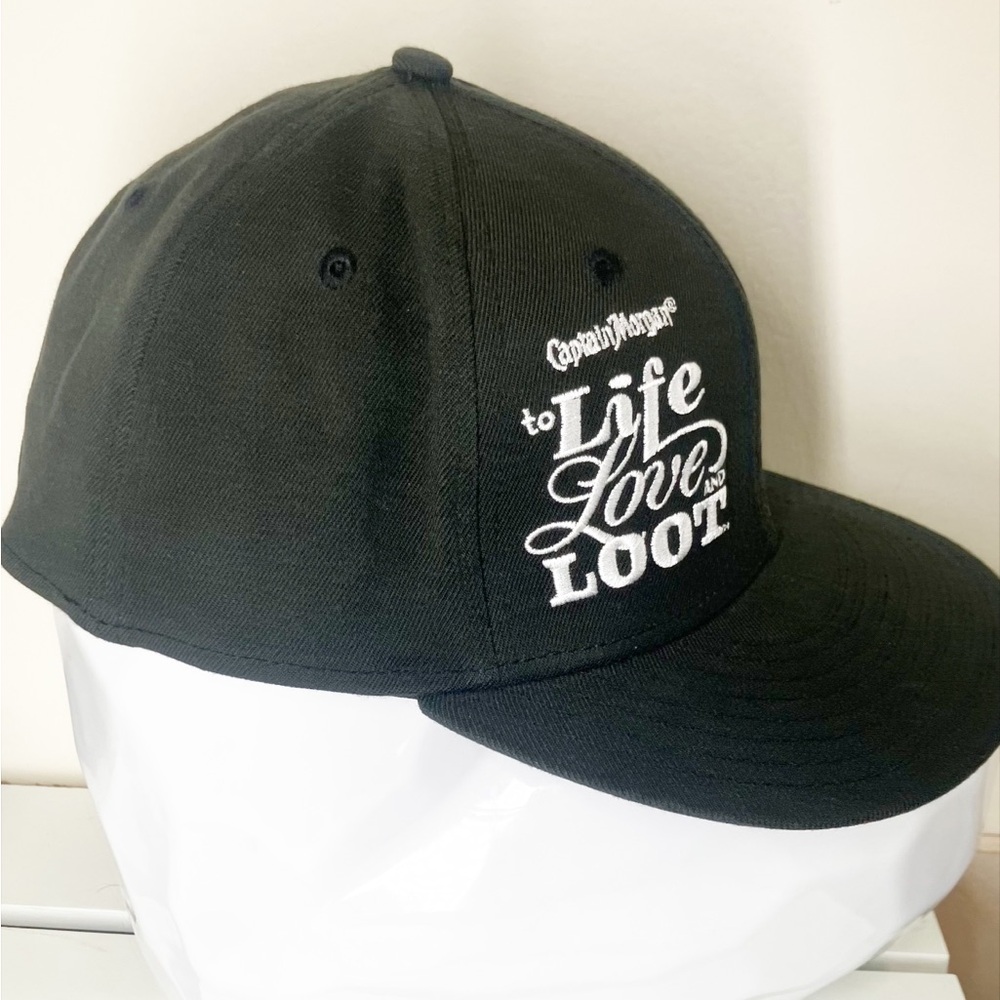 Tangerine Accessories Captain Morgan Hat Black Fitted Flat Brim To Live Love EUC